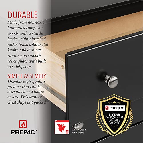 Prepac Sonoma Superior 5-Drawer Chest for Bedroom - Spacious and Stylish Chest of Drawers, Measuring 17.75"D x 31.5"W x 44.75"H, In Black Finish Prepac