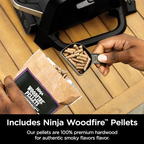 Ninja OG701 7-in-1 Outdoor Electric Grill & Smoker - Grill, BBQ, Air Fry, Bake, Roast, Dehydrate & Broil - Uses Woodfire Pellets - Portable & Weather Resistant Ninja