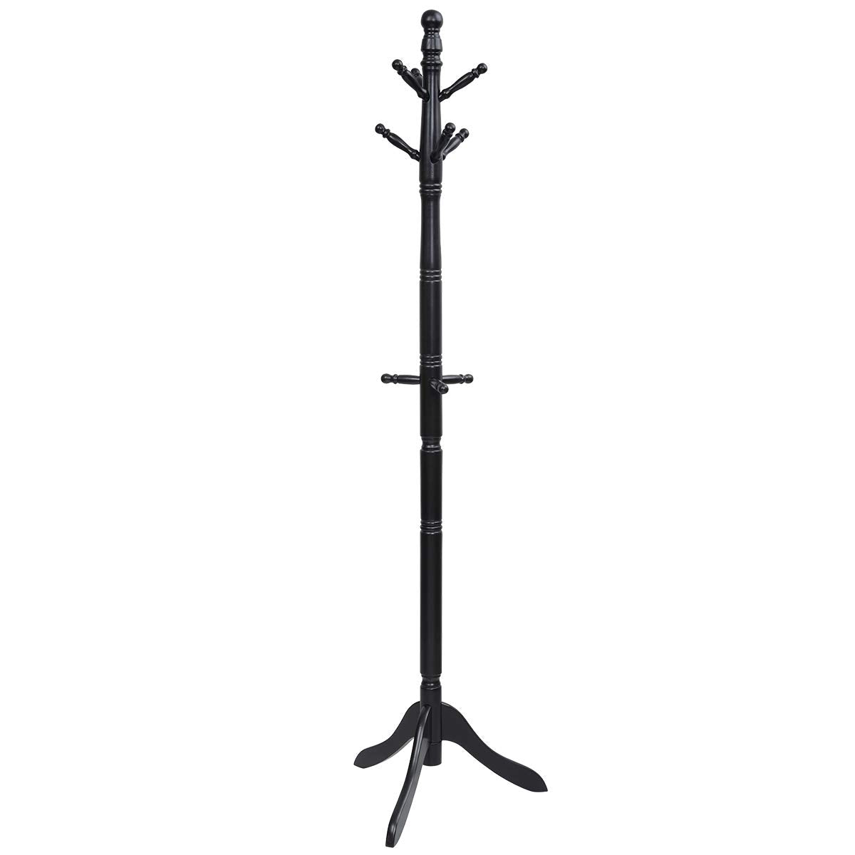 Tangkula Wood Coat Rack Freestanding, Entryway Height Adjustable Coat Stand with 9 Hooks & Stable Tri-Legged Base, Rubber Wood Coat Tree Hall Tree Coat Hanger Stand for Home Office Hall Entryway Tangkula