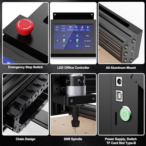 CNC Router Machine, 3-Axis All-Metal CNC Machine TTC450 Working Area 18.1 x 18.1 x 3.1inch for Engraving, Cutting MDF, Acrylic, Solid Wood, Nylon, PCB, Carbon Fiberboard, etc OUYANG