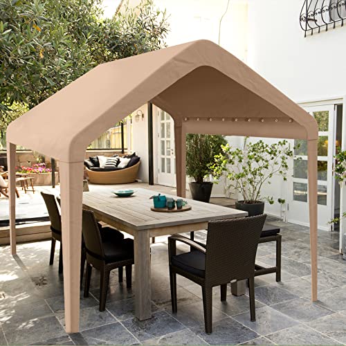 Birodeko Carport Replacement Canopy Cover 10'x20' for Tent Top Garage Shelter Cover with Ball Bungees, 800D Oxford Replacement Cover Waterproof & UV Protection, Not Included Frame (Light Brown) Birodeko