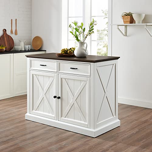 Crosley Furniture Clifton Kitchen Island with Storage Drawers and Shelves, Microwave Stand, Coffee Bar, Distressed White/Black Crosley Furniture