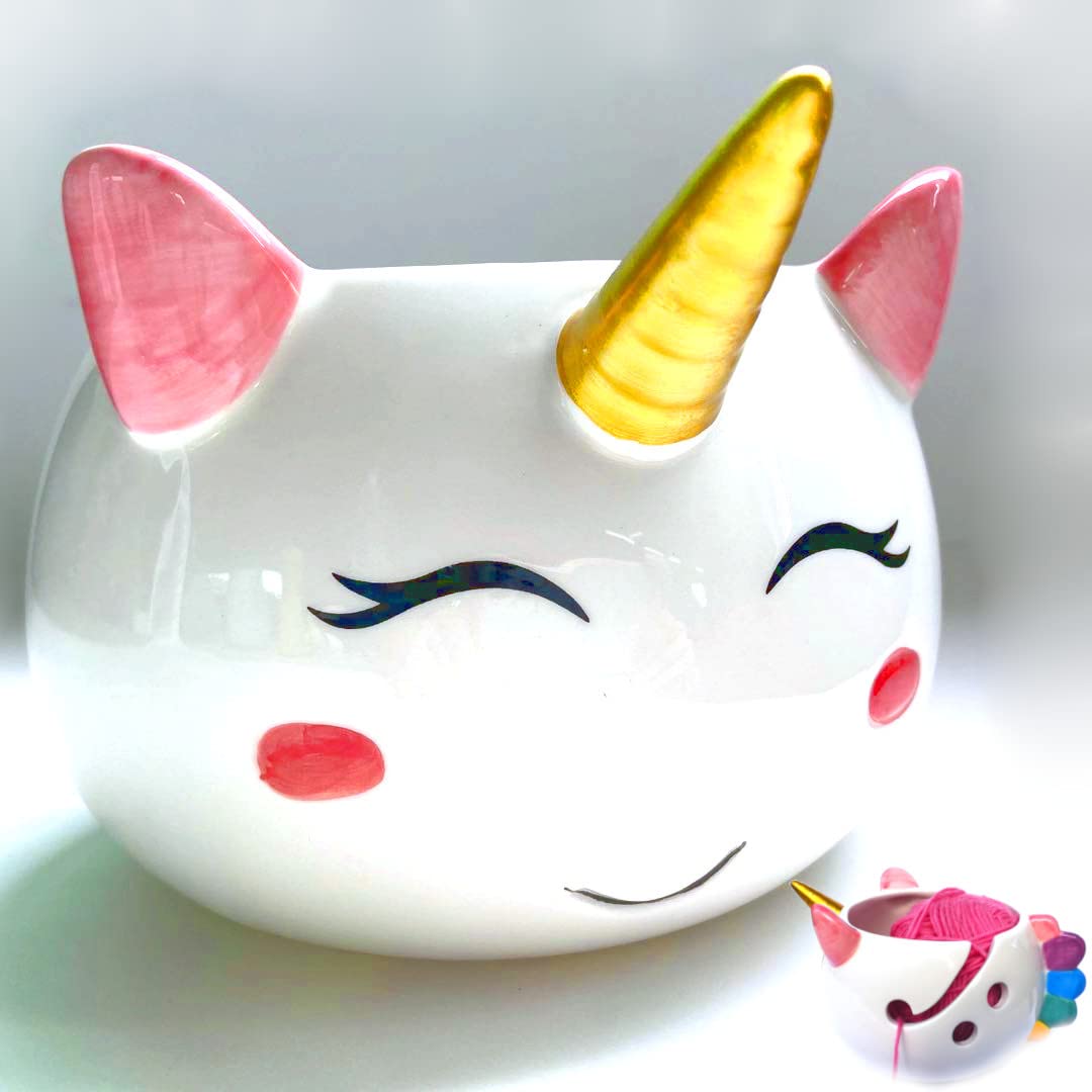 Unicorn Yarn Bowl for Knitting - Cute Ceramic Knitting Bowl Extra Large - Ceramic Yarn Bowl Crochet Accessories Yarn Holder Storage Gift for Knitters Funny Evovee