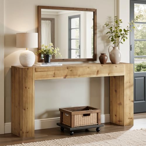 Tribesigns 63-Inch Solid Wood Console Sofa Table, Farmhouse Long Entryway Table Behind Couch for Living Room, Entrance, Hallway, Foyer, Easy Assembly (Light Brown) Tribesigns