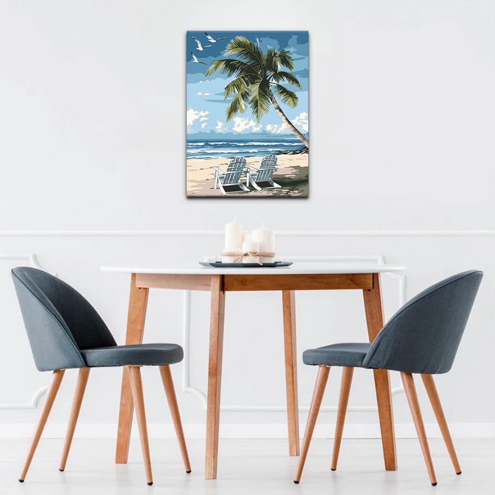 Natuyalo Paint by Numbers Kit for Adults Beginners, 12" Wx16 L Painting by Numbers Kit on Canvas Acrylic Drawing Kits Ready to Stretch and Framed, Beach Landscape Natuyalo