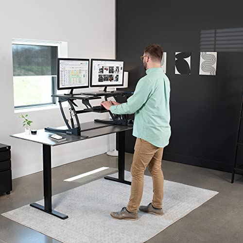 VIVO 42 inch Height Adjustable Stand Up Desk Converter, V Series, Quick Sit to Stand Tabletop Dual Monitor Riser Workstation, Black, DESK-V000VL VIVO