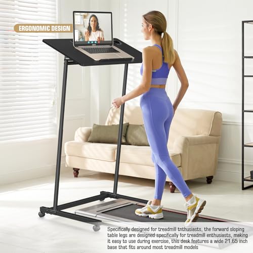 Eocnrhe Treadmill Desk, Mobile Small Standing Desk with Wheels for Walking Pad, Portable Table for Laptop, Rolling Table Adjustable Height, Bedside Table,Black Eocnrhe