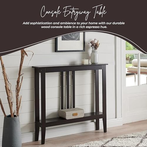 Kings Brand Furniture Narrow Console Table with Storage – Rectangular Entryway & Behind Sofa Table, Wood Accent Hallway Table for Foyer or Living Room, Espresso Kings Brand Furniture