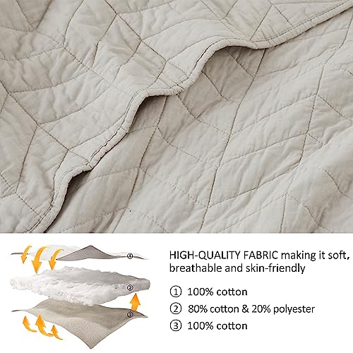 palassio Beige Cotton Quilt King Size Bedding Sets with Pillow Shams,White Lightweight Soft Bedspread Coverlet, Tan Cream Quilted Comforter Bed Cover for All Season, 3 Pieces, 106x96 inches palassio