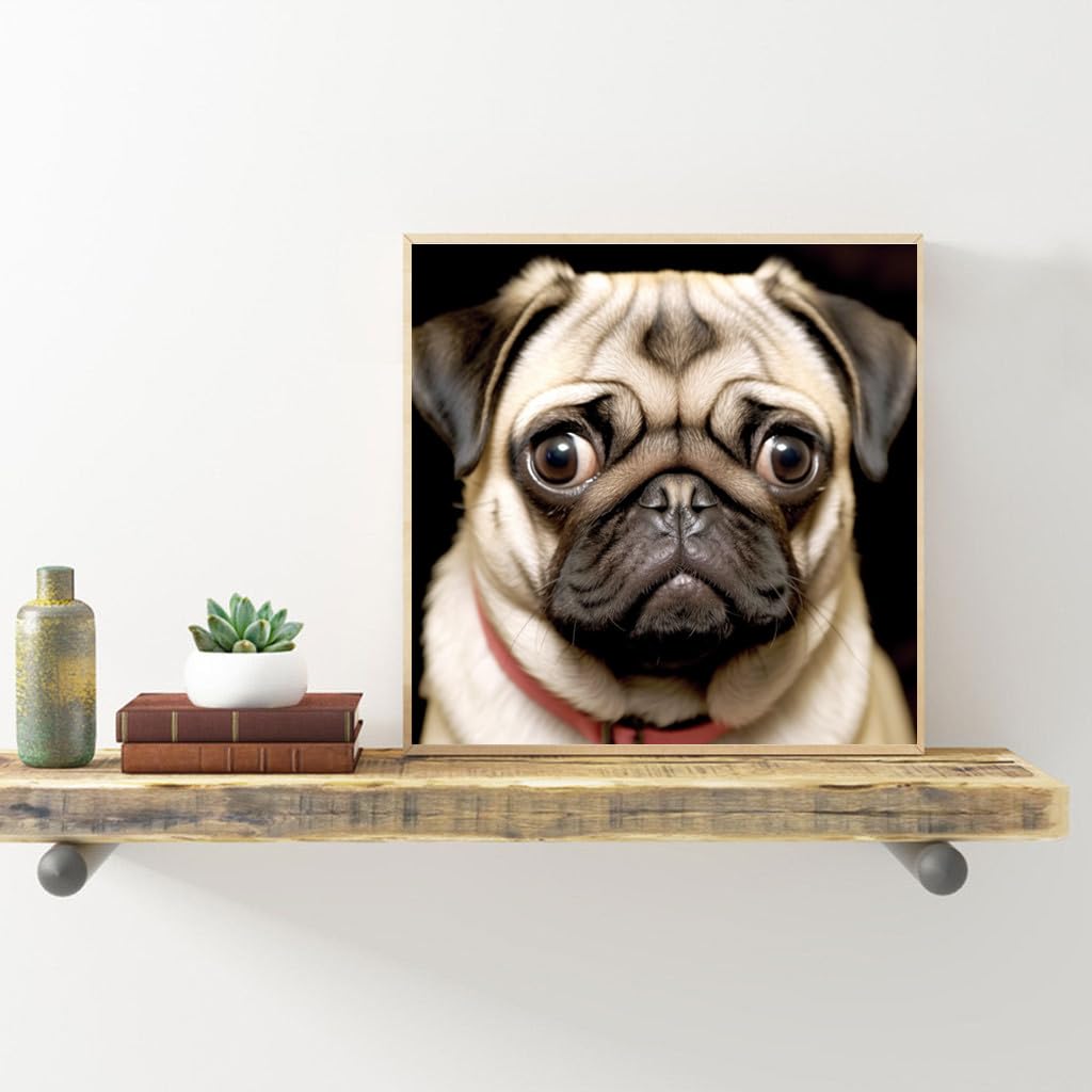pigpigboss Pug Dog Diamond Painting Kit, 5D Full Round Drill Pet Pug Face Diamond Art Dots Set for Adult Beginner Home Room Wall Holiday Decor (12 X 12 Inches) pigpigboss