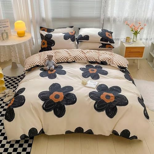 Pureant Black Sunflower Comforter Sets Twin Black and White Floral Bedding Comforters Cotton Women Girls Boho Black Botanical Quilts Large Flower Blankets Garden Adults Teens Bohemian Rustic Bedding Pureant