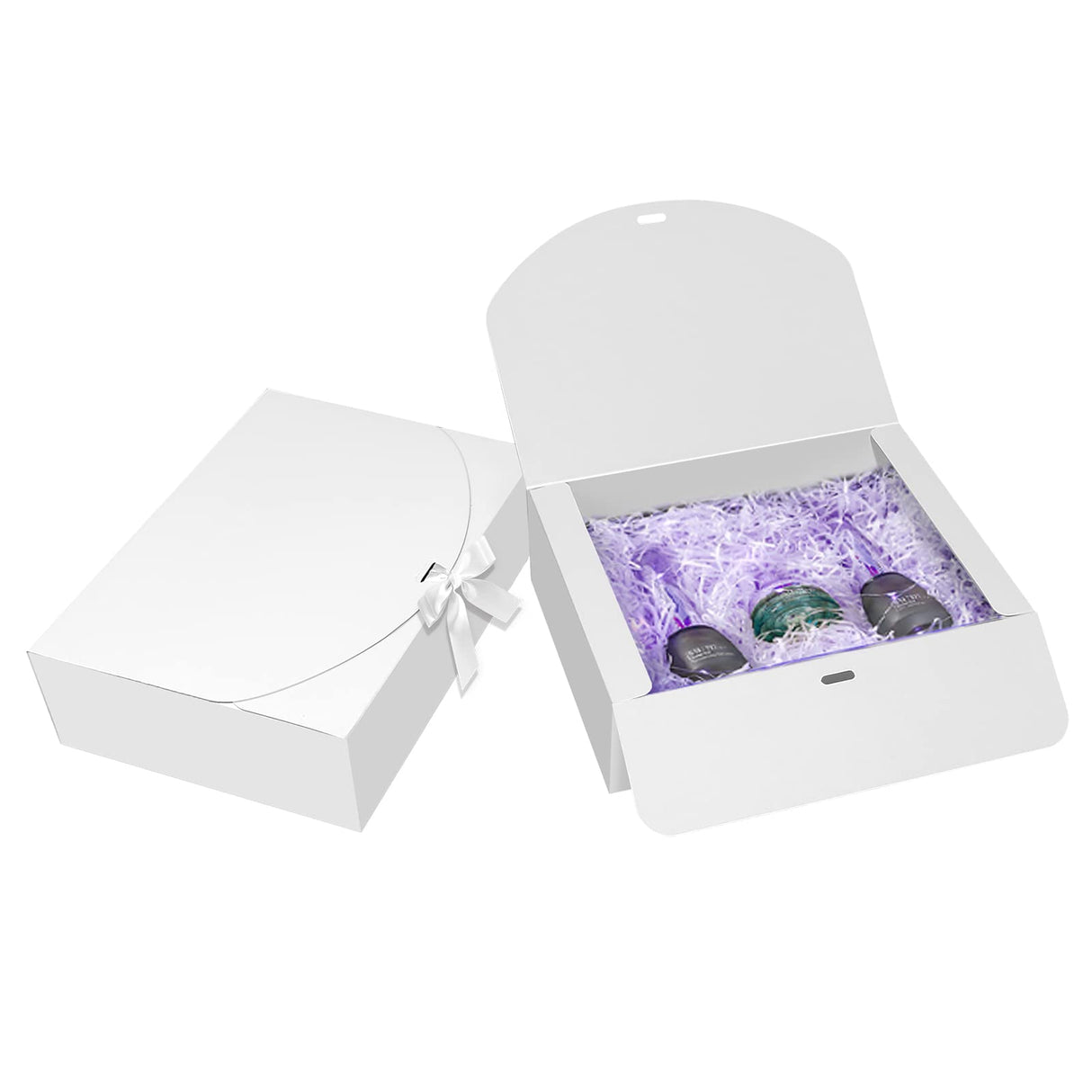 BoShahai 10 PCS Gift Boxes with Lids, 10.6x7.8x3.1 Inch Kraft Paper Gift Box, White with Ribbon, Bridesmaid Proposal Box for Wedding, Packaging, Present, Birthday, Cupcake BoShahai