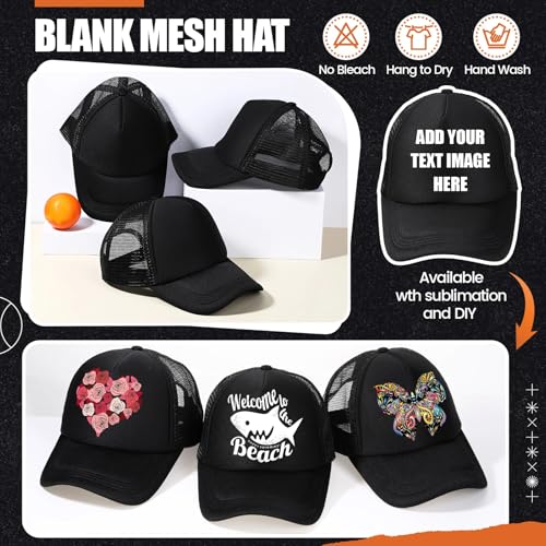 10 Pcs Sublimation Blank Trucker Hats Bulk Mesh Baseball Cap Polyester Mesh Trucker Hat for Men and Women (Black) Tarpop