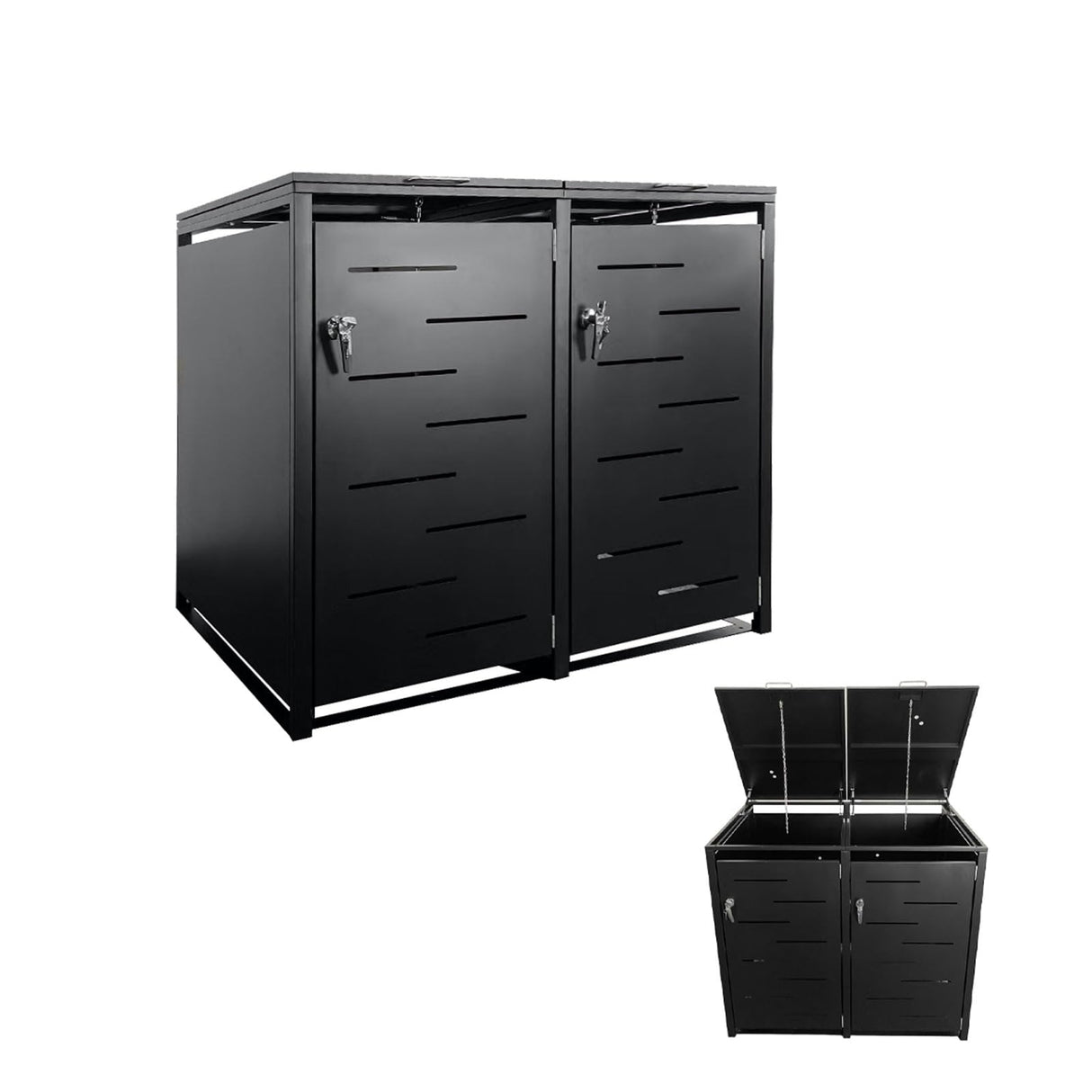 Outdoor Trash Can Storage Shed,Wheelie Bin Hideaways,Wheelie Bin Box 2 x 240L Made of Solid Steel,Weatherproof and Powder-Coated with Automatic Lid, Lockable,Perfect for Garden,Backyard (2, Black) Anxeit
