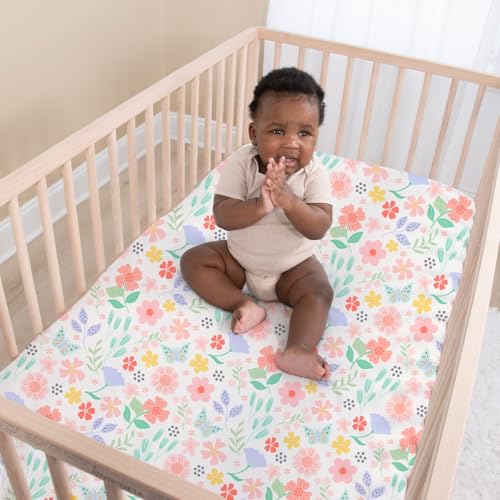 The Peanutshell Baby Crib Bedding Set for Girls - 3 Pieces - Newborn, Infant & Toddler Bed - Pink Baby Blanket Set with Fitted Crib Sheet, Dust Ruffle - Wildflower Boho Floral Girl Nursery Décor The Peanutshell