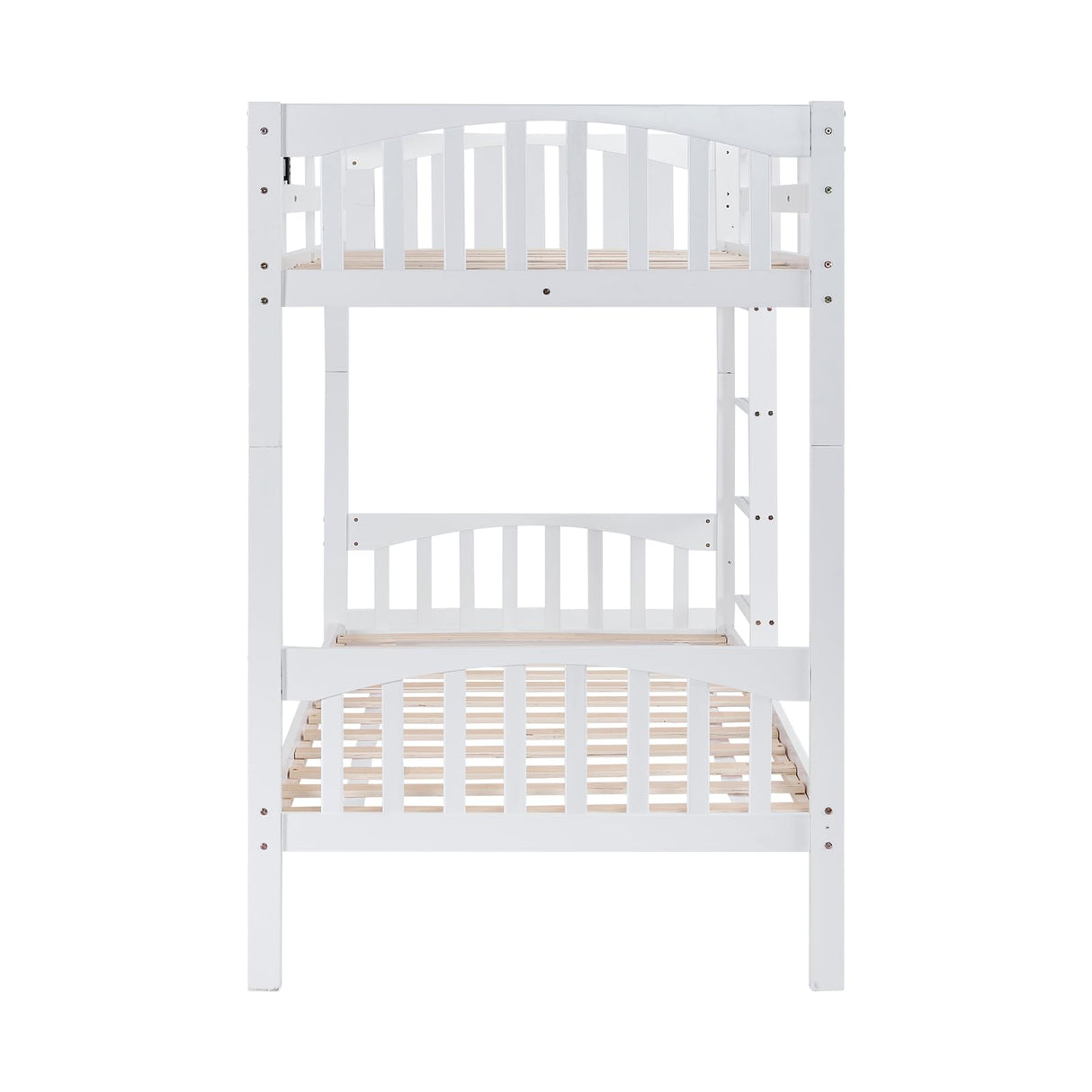 VINGLI Twin Over Twin Solid Wood Bunk Bed with LED Lights, USB Ports, and High Guardrails - White VINGLI