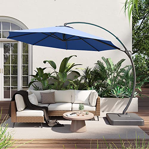 LAUSAINT HOME Outdoor Patio Umbrella with Base included, 10 FT Deluxe Curvy Cantilever Umbrella Offset Hanging umbrella with 360° Rotation for Market, Pool, Garden, Backyard, Deck (Navy blue, 10 FT) LAUSAINT HOME