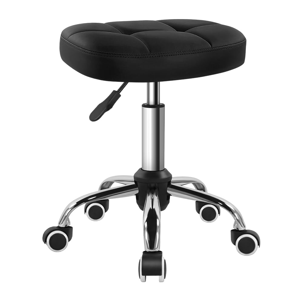 Black Minimalist Swivel Stool with Wheel Perfect for Work SPA Shop Massage Height-Adjustable and Cost-Effective Rolling Stool Chair with Square Seat BFTOU