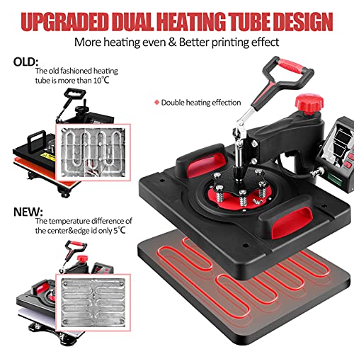 Heat Press 8 in 1, Pro Heat Transfer Machine 12"X15", Digital 360° Swing Away Tshirt Press Machine Combo, t Shirt Maker Printing Sublimation Heat Press Machine for T-Shirts Hat/Cap Mug Plate WOOKRAYS