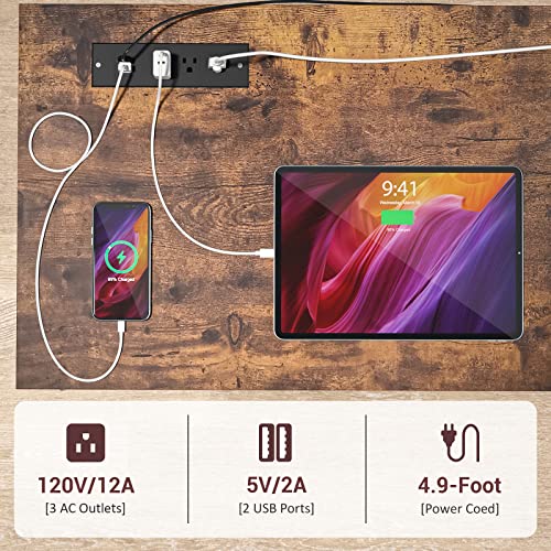 Homieasy Wine Bar Cabinet with Led Lights and Power Outlets, Industrial Coffee Bar Cabinet for Liquor and Glasses, Farmhouse Bar Cabinet with Removable Wine Racks, Rustic Brown Homieasy