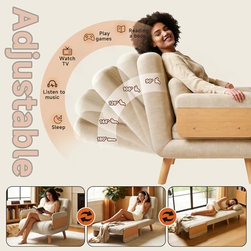 Vakdle 35.43“ Sofa Bed,Adjustable Backrest&futon Sofa Bed, Modern Convertible Sleeper Chair for Bedroom,Small Spaces,Dorm, Living Room,Office Vakdle