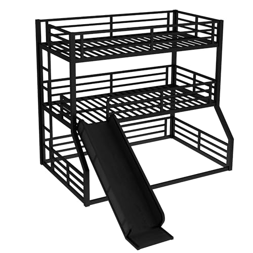 Bellemave Triple bunk beds with Slide Twin Over Twin Over Full Triple Bed Frame 3 Bunk Beds for Kids Teens Boys Girls with Ladder/Full-Length Guardrails, Black Bellemave