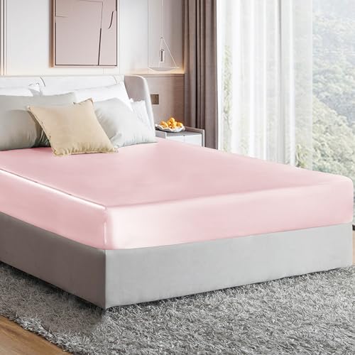 MILVOWOC Twin Satin Sheet - Light Pink, Soft Bottom Fitted Sheet - 1 Piece MILVOWOC