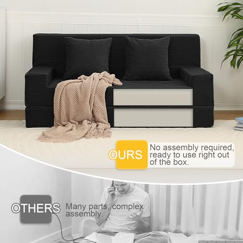 MeMoreCool Boneless Folding Sofa Bed Queen – Corduroy Convertible Futon Couch, 2-in-1 Floor Sleeper with Foam Support, Detachable Pillow & Washable Cover for Living Room, Guest Room, Apartment MeMoreCool