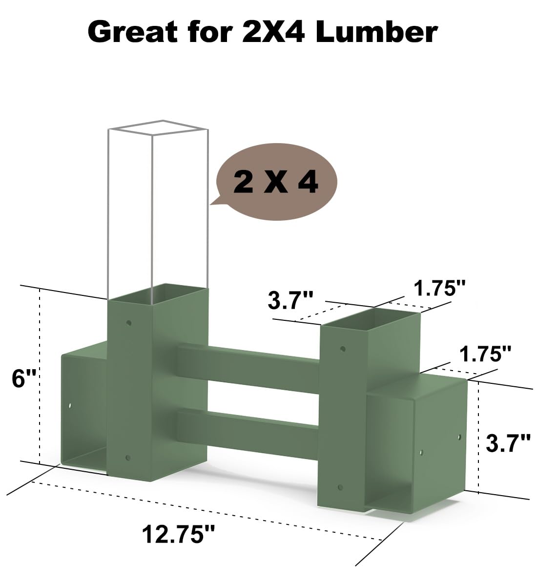 Fiwithy Outdoor Firewood Rack Bracket Kit with 4 Support Bars for Fire Wood Pile Storage, Heavy Duty DIY Fireplace Log Stacking Stand Holder for 2x4 Lumber, Green, 1 Pair Fiwithy