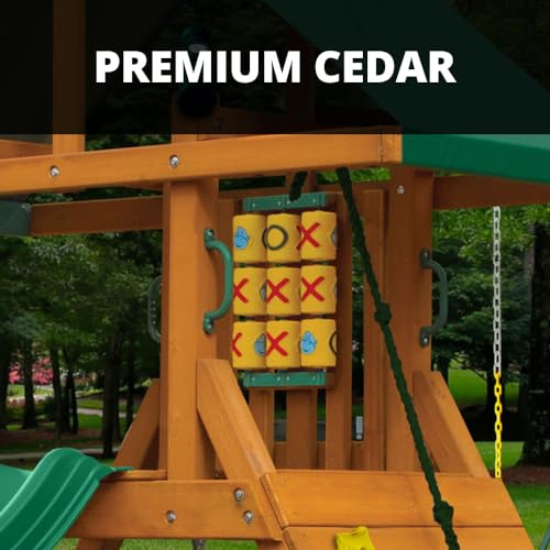 Gorilla Playsets 01-1033-GREY Ozark Wood Swing Set with Green Vinyl Canopy, Rock Wall, Swings, Punching Ball, and Grey Slide Gorilla Playsets