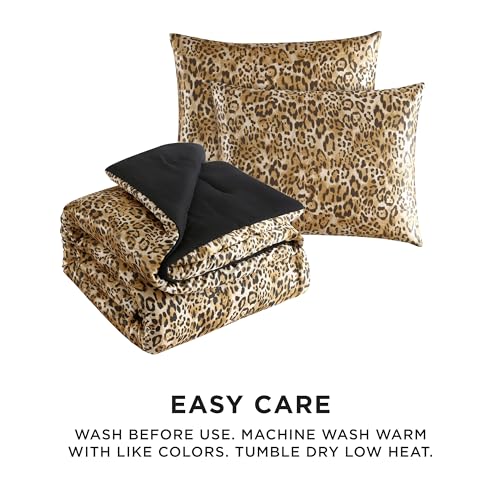 Juicy Couture Full/Queen Leopard Satin Comforter Set - Cheetah Print 3-Piece Machine Washable Reversible Animal Print Bedding Comforter and Sham Set Juicy Couture