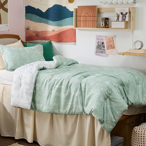 Bedsure Twin/Twin XL Comforter Set - Sage Green Bed Set, 2 Pieces Cute Floral Bedding, 1 Soft Reversible Botanical Flowers Comforter and 1 Pillow Sham Bedsure