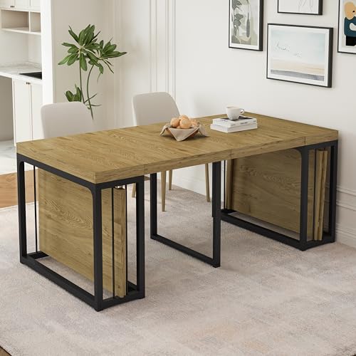 NTYUNRR 23.6" - 118" Extendable Dining Room Table, Modern Extra Long Folding Dining Tables for 2-10 People, Outdoor Patio Furniture Set, Adjustable Kitchen Dinner Table, Wild Oak NTYUNRR