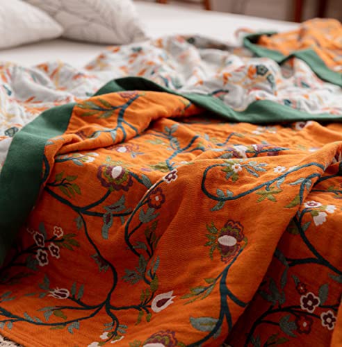 Scientific Sleep Vine Floral Blossom Senior Retro 100% Cotton Muslin Blanket Throw Cover for Bed Couch Sofa Cozy Soft Reversible Bedding Blanket Quilt Bedspread Coverlet Twin 60 in x 80 in Scientific Sleep