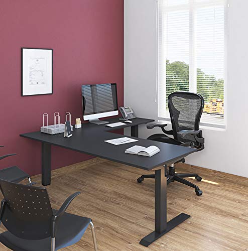 Stand Up Desk Store Crank Adjustable Height L-Shaped Standing Desk with Steel Frame (Black Frame/Black Top, 72" Wide) S Stand Up Desk Store