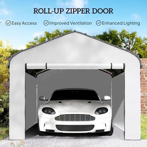 Outsunny Carport Replacement Sidewall Panels Set of 4 for 10' x 15' Carports, UPF50+ Waterproof PE Tarp Replacement Side Wall Cover with Zipper Door, Top Cover and Frame Not Included, White Outsunny