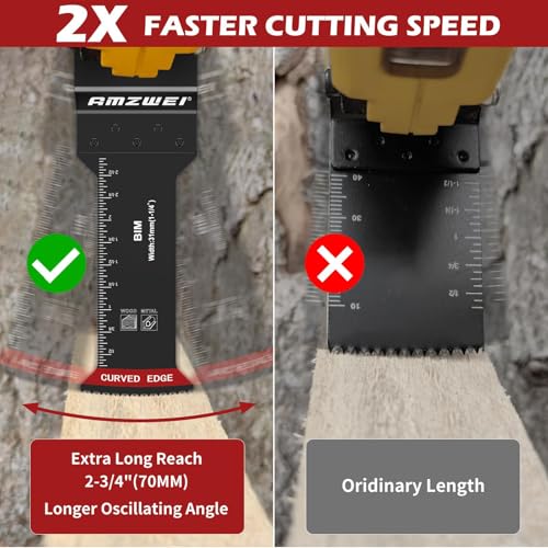 AMZWEI 30 Pcs Bi-Metal Oscillating Saw Blades, Professional Curved Edge Multitool Blades for Wood with Nails, Metal, Wood, Oscillating Tool Blades Compatible with Dewalt Milwaukee Bosch Worx Ryobi AMZWEI
