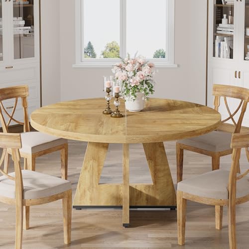 Tribesigns 47 inch Round Dining Table Wood Kitchen Table for Dining Room, 47" Dinner Room Tables for 4-6, Farmhouse Accent Furniture with Wooden Tabletop and Cross Base, Light Wood Tribesigns