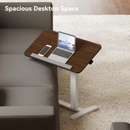 TecbL 180° Tiltable Mobile Standing Desk, Overbed Table with Wheels, 25.6" - 40.5" Height Adjustable Bedside Table, Portable Rolling Computer Desk for Home Office, Hospital (Walnut) TecbL