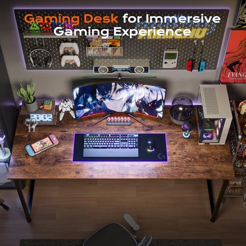PRAISUN 47 X 24 Inch Computer Desk with Deeper Desktop, Gaming Office Writing Work Desk for Home Office, Study, Bedroom, Work from Home, Metal Frame, Rustic Brown PRAISUN
