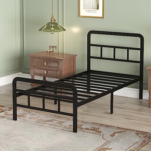 Richwanone 14 inch Twin XL Bed Frame with Headboard and Footboard, Heavy Duty Metal Platform with Steel Slat Support, No Box Spring Needed, Easy Assembly, Black Richwanone
