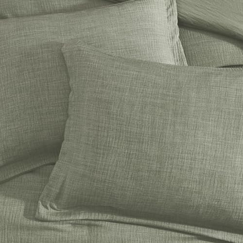 Geniospin King Size Comforter Set- 7 Piece Sage Green Textured King Bedding Set, Soft Solid Bed in a Bag for All Season, King Comforter Set with Sheets(Sage Green,102''x90'') Geniospin