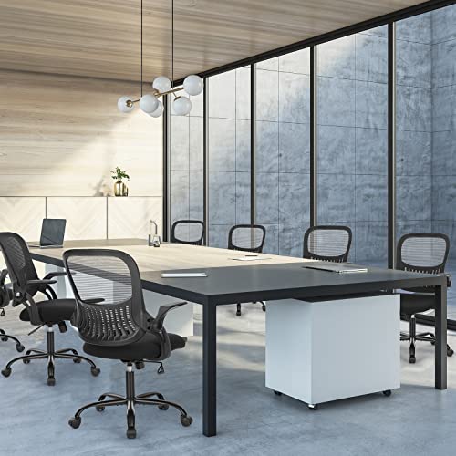 Sweetcrispy Office Computer Desk Chair, Ergonomic Mid-Back Mesh Rolling Work Swivel Task Chairs with Wheels, Comfortable Lumbar Support, Comfy Flip-up Arms for Home, Bedroom, Study, Student, Black Sweetcrispy