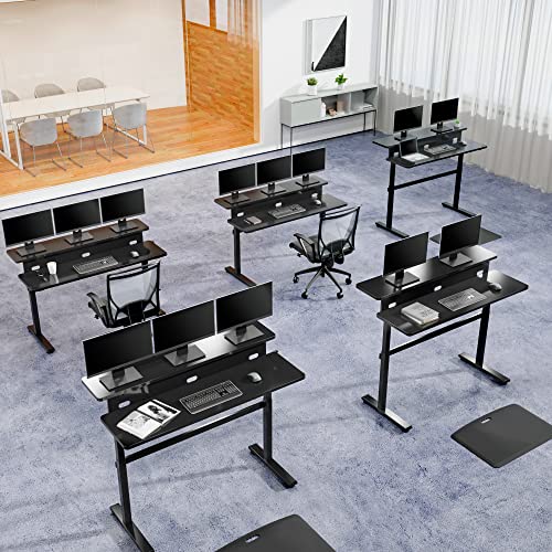 Stand Steady Tranzendesk | 55 Inch Dual Level Standing Desk with Shelf | Easy Crank Height Adjustable Sit to Stand Desk | Stand Up Workstation with Monitor Riser for Home & Office (55in / Black) Stand Steady
