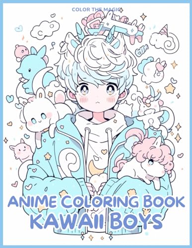 Anime Coloring Book: Kawaii Boys: Relief Japanese Comic, Manga Kawaii Coloring Book for Kids, Teens and Adults (Anime Coloring Books) WoodArtSupply