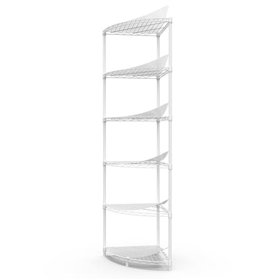 6-Tier NSF Metal Corner Shelf Wire Shelving Unit - 420lbs Capacity, Adjustable, with leveling feet & Shelf Liners - Ideal for Garage, Kitchen, and More - 18" L x 18" D x 72" H - Fan-Shape - White