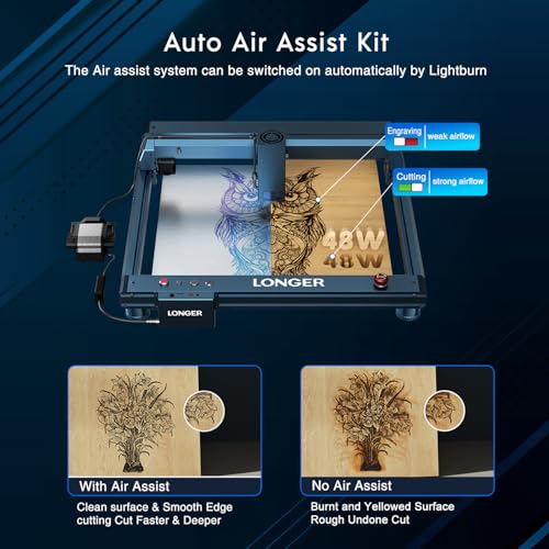 Longer Laser B1 40W Laser Engraver Cutter with Auto Air Assist, Working Speed Up to 600MM/S, DIY Laser Engraver for Wood and Metal, Paper, Acrylic, Glass, Leather, Working Area 17.72x17.32 inch Longer