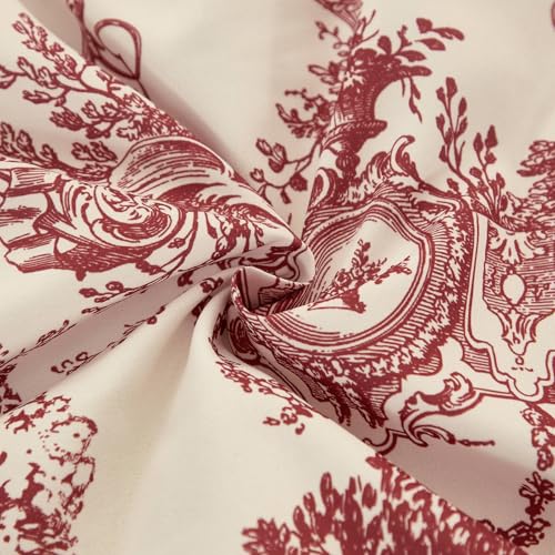 Xruibed Red Comforter Set King 7 Piece Bed in a Bag Toile de Jouy Botanical Comforter with Sheet Set Soft Micorfiber Bedding Set (1 Comforter,2 Pillow Shams,1 Flat Sheet,1 Fitted Sheet,2 Pillowcases) Xruibed