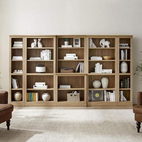 JAHRSTIM Halston Multi-Depth Bookcase, Adjustable Storage Open Display Shelving Unit for Home and Office Space, 31.5”L x 15.75”W x 72.8”H, Oak JAHRSTIM