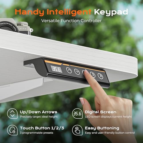 Huuger 55 x 28 Large Electric Standing Desk, Height Adjustable Copmuter Desk, 27.6" Deep Desktop, Stand up Gaming Office Table with 2 Hooks, 3 Preset Heights, for Home Office, White Huuger